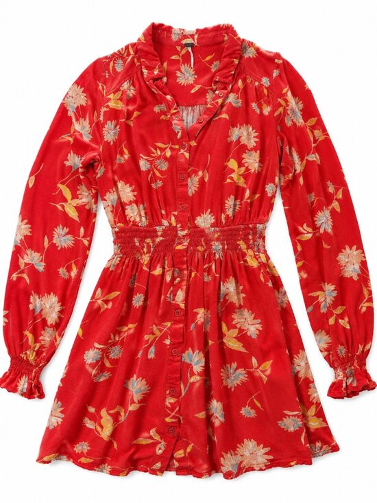 Free People Dresses & Skirts - Free People Ruthie Floral Mini Dress Red Boho Long Sleeve Size S